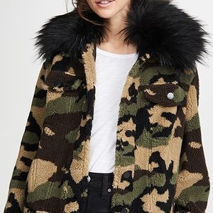 Faux Silver Fox Detachable Collar Camo TeddyJacket
